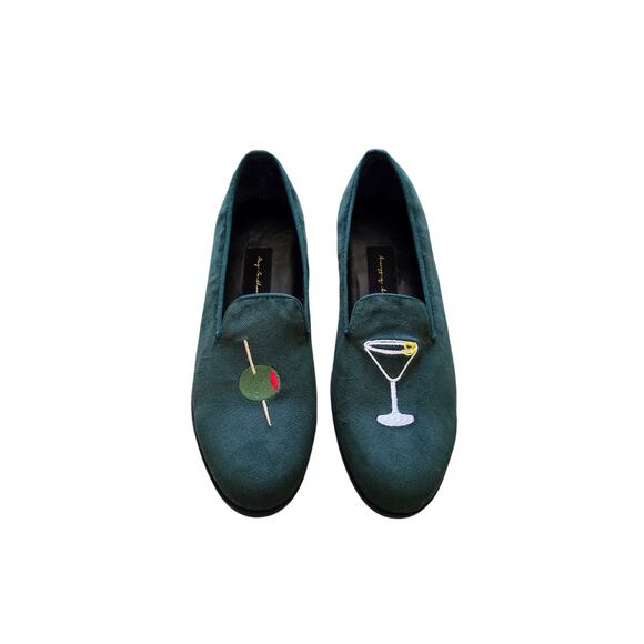 May Anthony Shoes - May Anthony Olive Martini Velvet LoafersLuxury Handcrafted Embroidered Size 12